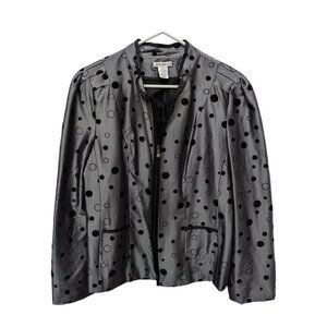 Vintage Laura Ashley Gray Silver Polka Dot Zip Up Blazer Jacket Lined Large L